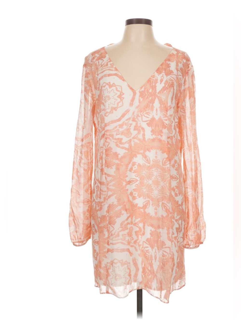 BCBGeneration Peach and White V-Neck Long Sleeve Shift Dress